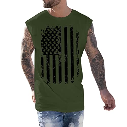 Tank Tops Men Beach,Tank Tops Men,Tank Top Novelty Graphic Breathable Vest Quick Dry Sleeveless Beach Shirt Tie Dye Print Workout Shirt 4Th Of Julyb87 Army Green #TOP23