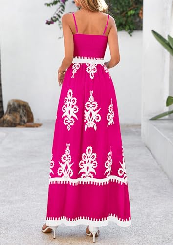 Image of PRETTYGARDEN Women's Summer Boho Maxi Dress Floral Sundresses | Spaghetti Strap, Sleeveless, Smocked Bodice, A-Line Long Flowy, Lightweight Soft, Wedding Guest Party, Beach Vacation Outfits