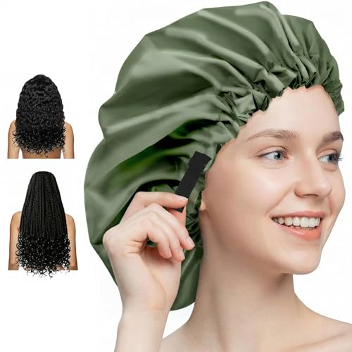 Aquior Shower Cap for Women, Extra Adjustable Shower Caps for Women Double-Layer Waterproof Reusable Hair Cap, Large Size Hair Cap for All Hair,for Girls Spa Bath,Soft and Comfortable (Green)