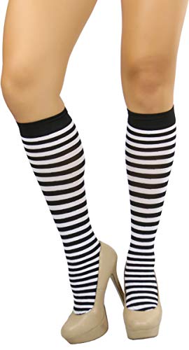 Image of ToBeInStyle Women's Opaque Striped Knee High Warm Nylon Stockings Hosiery