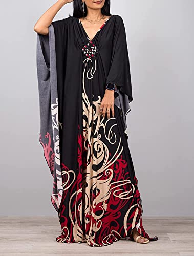 Venasha Saída de praia feminina caftan com estampa floral, manga curta, saída de praia para o verão,