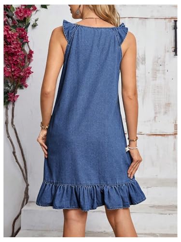 Image of Floerns Women's Ruffle Trim Sleeveless Tank Denim Dress Vacation Scoop Neck Jean Dresses