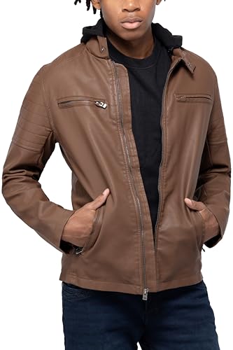 Image of X-Ray Men's Slim Fit Faux-Leather Moto Jacket with Removable Hood