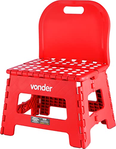 Banqueta Plástica Dobrável Vermelha Altura 220 mm com Encosto Vonder