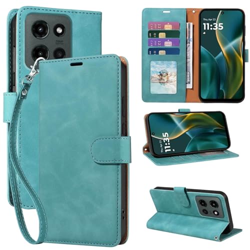 JHWVVTF for Moto G 2025 Case Wallet, [RFID Blocking 4 Card Slots] Soft PU Leather Phone Cover, Wrist Strap, Shockproof Protective, Stand Flip Cases Cover for Moto G 2025 (Green)