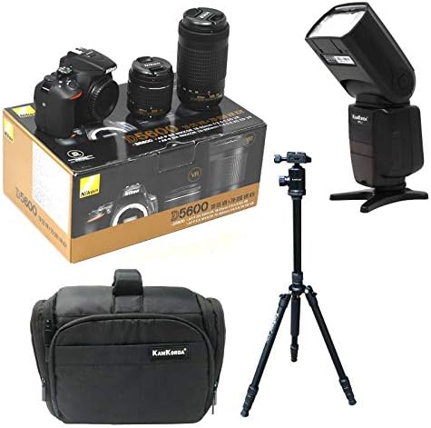 KamKorda Camera Bag + Flash + Tripod + D5600 DSLR Camera + AF-P 18-55mm VR + AF-P 70-300mm f/4.5-6.3G VR, 24.2MP DX-Format CMOS Sensor, EXPEED 4 Image Processor, Full HD 1080p Video + 2 Year Warranty