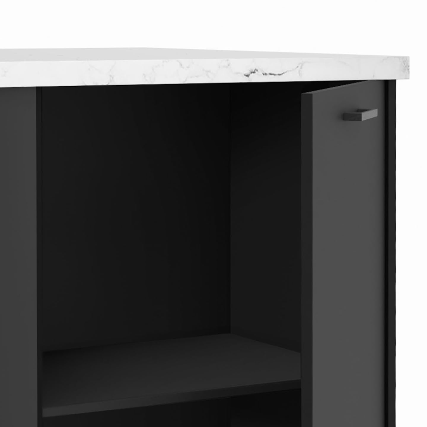 IDMarket - Ilot Central TIBO 120 cm Bois Noir avec Plan de Travail Effet marbre Alaska