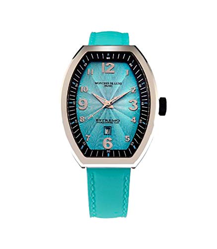 Montres De Luxe Dames EXL A 8301 Estremo Lady roestvrij staal lichtblauw Sunray Dial lichtgevende lederen datum horloge, Blauw, Riem