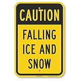 SmartSign 18 x 12 inch “Caution - Falling Ice and Snow” Metal Sign, 63 mil Aluminum, 3M Laminated Engineer Grade Reflective Material, Black, Silver and Yellow