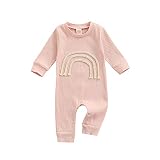 Newborn Baby Boy Girl Rainbow Romper Outfit Ribbed One Piece Jumpsuit Playsuit Long Sleeve Bodysuit