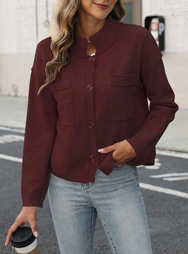 Image of Ladyful Women's Cropped Cardigan Sweater Open Front Long Sleeve Button Down Knit Collared Outerwear Coats