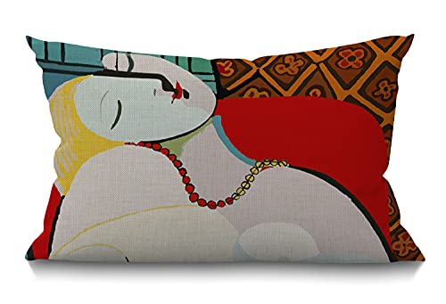 Smooffly Picasso Le Reve The Dream Farmhouse Pillow Cover Lumbar Pillow Cover Home Decorative Cotton Linen Cushion Case for Sofa Couch Housewarming Gifts Family Room Décor Oblong 12" x 20"