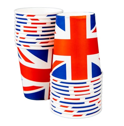 I bicchieri di carta Union Jack sono perfetti per servire la tua bevanda britannica preferita, che si tratti di tè pomeridiano, zucca arancione o Pimm's & limonata.