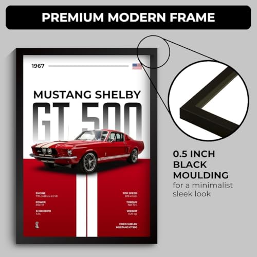 Image of Shelby Mustang Poster | Framed A4 Sized (31 x 23 cm) | Shelby Mustang GT 500 Car Posters for Wall, Gift for Boys | Supercar Frames | Poster Sportscar Frame | Car Posters for Wall, Bedroom, Hostel, Study Room, Desk (F 084)