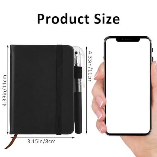 Qianyu Pocket Notebooks Mini Notebooks Hardcover Small A7 with Pens Lined Hardback Small Journal with Pen Loop 100 Sheets Each 11 × 8 CM Black Leather Pocket Size Notepad for Women Man - Image 2
