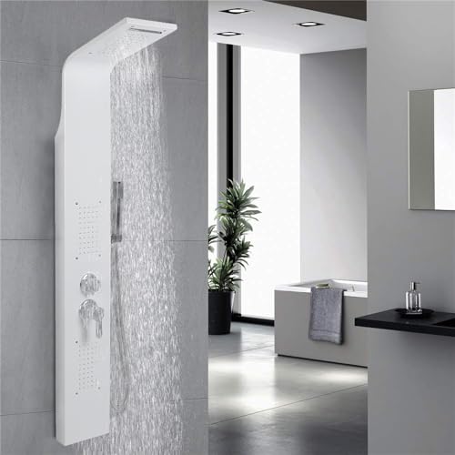 MUL-BOUTIQUE Colonne De Douche Hydromassante,Colonne De Douche Réglable Pour Modifier La Température Et Le Débit d'Eau,Système De Douche Thermostatique Avec Douche Et Cascade. (Blanc,S1)
