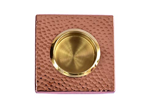 De Kulture Handmade Pure Copper & Brass Square Voltive T Light Holder Candle Bowl Diya | Ideal for Home Table Decoration ,3X 3x0.5 (LWH) Inches