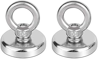 Neodymium Fishing Magnets 2 Pack, 80KG Pulling Force Strong Round Rare Earth Magnet N52 with Countersunk Hole Eyebolt for Magnetic Fishing, River, Salvage, Treasure Hunting, 48mm Diameter