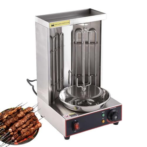 Electric Vertical Rotisserie Shawarma Broiler Kebab Grill Machine Rotating Grill With 2 Heating Tubes And Temperature Chime Stainless Steel Body 110V 2400W For Home Restaurant Kitchen