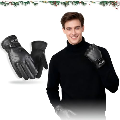 YCZARD - YCZARD Men's Leather Gloves - Black PU Faux Leather Gloves Adjustable Winter Outdoor Driving Working Leathers Glove for Men and Women One Size Fits Most Black - -42%