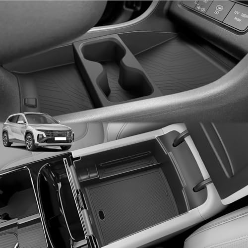 [Ulepszona] GAFAT kompatybilny z Hyundai Tucson NX4 2025/2026 (elektroniczna automatyka) konsola środkowa, pudełko do przechowywania, podłokietnik + półki na dole konsoli środkowej, z uchwytem na