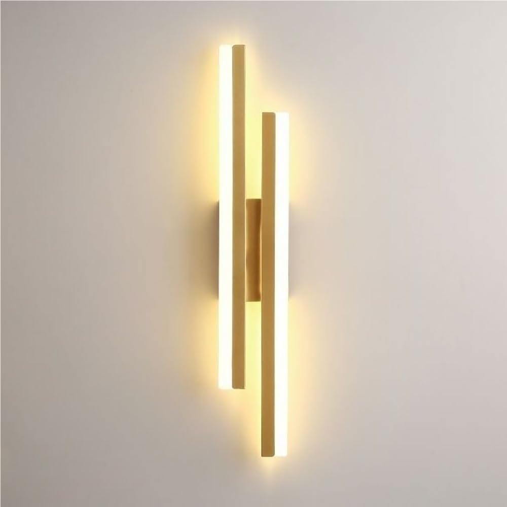 Lampa ścienna do sypialni, długa liniowa akrylowa taśma świetlna, jasne oświetlenie wewnętrzne do sypialni, salonu, przedpokoju, schodów (złota (3000K) 48