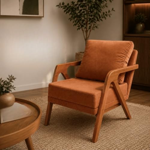 Kit 2 Poltrona Decorativa Linho Madeira Maciça Sala (Terra cota)
