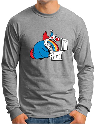 T-shirt manches longues clown amusant OM3 gris mélangé XL pour homme