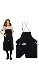 Langyiwee Cross Back Pottery Apron - Split Leg Canvas Apron With Large Pockets (Beige)