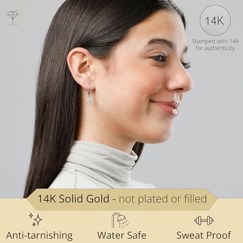 14k Gold Leverback Cubic Zirconia Dangle Earrings | Solid Real White or Yellow Gold Dangle Earrings for Women | 1-8 CT.TW 14k Gold Earrings for Women | CZ Cubic Zirconia Drop Earrings by MAX + STONE2