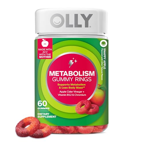 OLLY Metabolism Gummy Rings, Metabolism and Cellular Energy Chewable Supplement,* Apple Cider Vinegar, Vitamin B12, Chromium Picolinate, Apple Flavored, 60 Day Supply - 60 Count