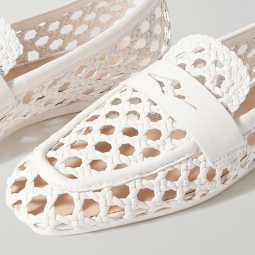 Image of Woven Penny Loafers for Women Slip On Loafers Shoes Dressy Casual Comfort Woven Closed Round Toe Flats Shoes Moccasins Work Office Church Daily Walking Business