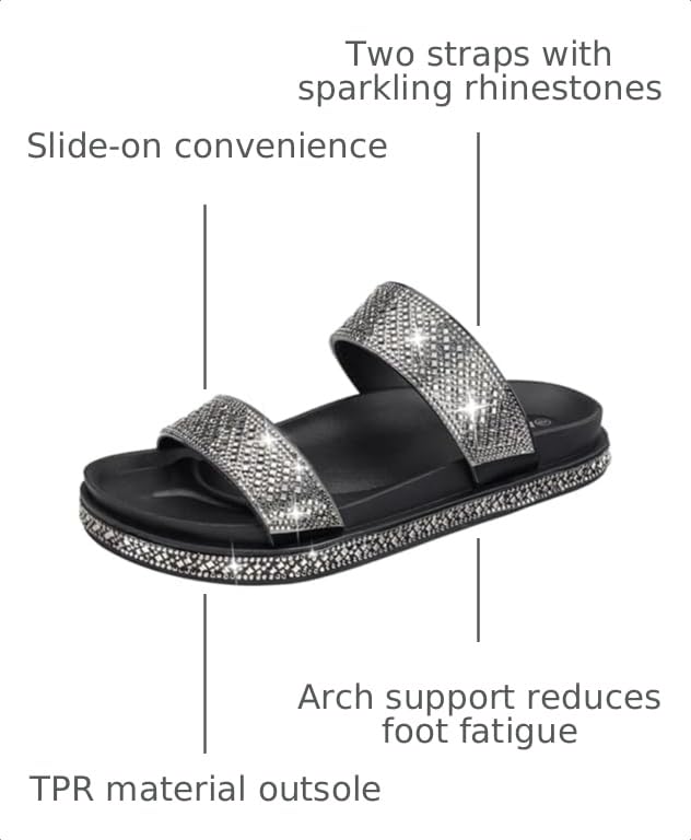 Image of Platform Sandals Women,Womens Sandals-Studded Silde Sandals-Double Buckle Adjustable-Beach Sandals for Women-Flat Sandals Summer Vacation