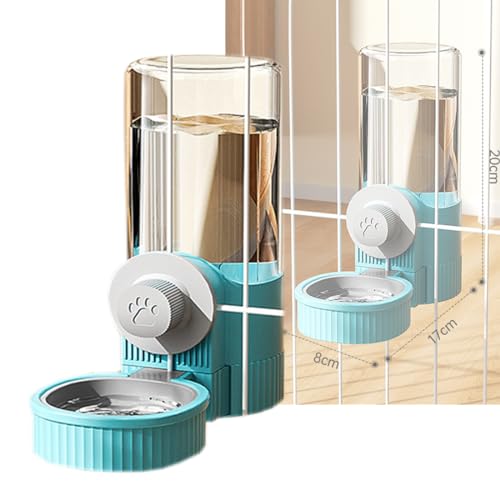 Cage Hanging Bowl Refillable Food Bowls Pet Dog Cat Bowls Kennel Crate Double Bowls for Food and Water with Automatic Water Food Dispense Feeder for Puppy Cat Rabbit (Water Bowl-Blue)