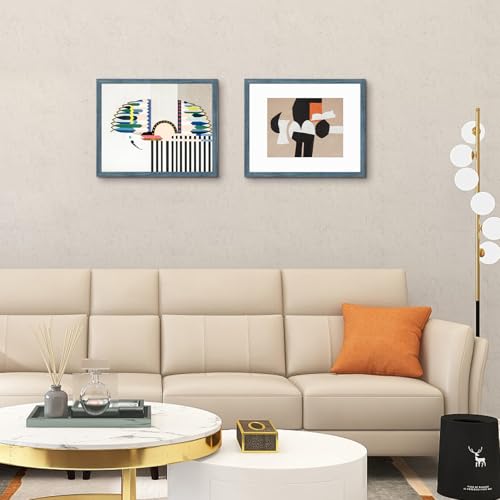 Image of Frametory, 16x20 Picture Frame with Mat for 11x14 Photo - High Definition Glass Wide Molding - Preinstalled Wall Mounting Hardware (Blue, 2 Pack)