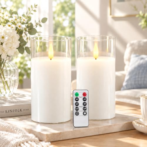 Clear Glass Battery Operated LED Flameless Candles with Remote and Timer