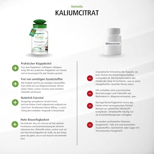 Kaliumcitrat Kapseln 300mg – 90 vegane Kapseln für Nerven und Muskeln