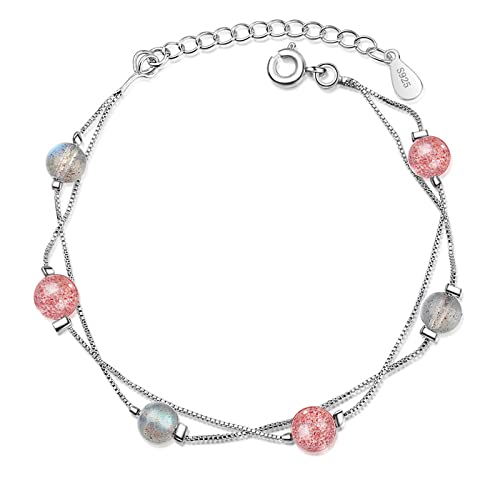 Cadeau d'anniversaire idéal avec ce bracelet fraise et pierre de lune en argent
