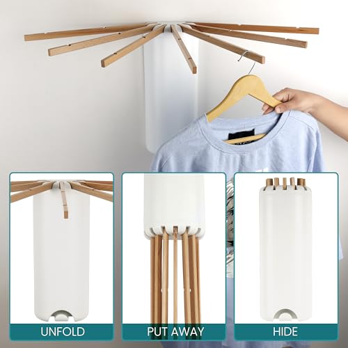 Belle Vous Stendibiancheria Da Parete - Stendino A Muro Richiudibile - Stendi Biancheria Retrattile Salvaspazio - Per Interno Ed Esterni - Con X Bracci - Portatile Da Viaggio - 3