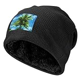 Sommermütze mit Palmen-Druck, klassische Waffelmütze für Damen und Herren, Wintermütze, warm, dick, doppellagig, Schwarz, Einheitsgr��e