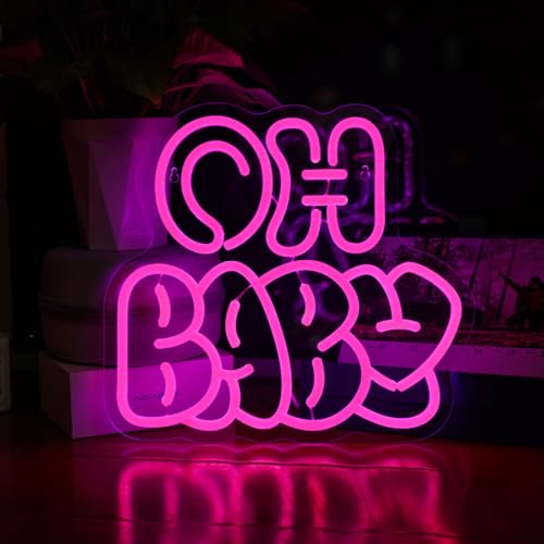 Image of Oh Baby Neon Sign for Backdrop Wall Decor,Dimmable LED Light Up Sign for Baby Shower Backdrop & Nursery Wall Decor, Valentine's Day Gift,Pink oh baby sign for gender reveal party Baby's Room