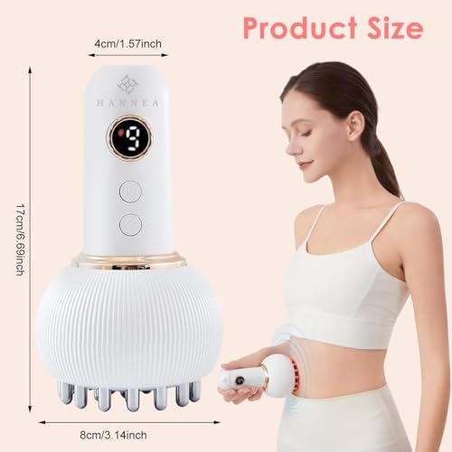 Image of HANNEA Lymphatic Drainage Massager & Anti-Cellulite Tool for Legs, Arms, Belly Sculpting Machine with Microcurrent, Light, Heat, Vibration Reduces Stretch Marks Rechargeable White