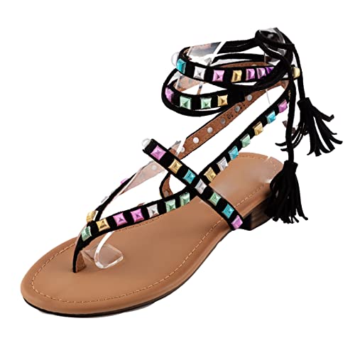 Sandales esclave femme Toocool J580 nu-pieds plats noirs lacet cheville 37