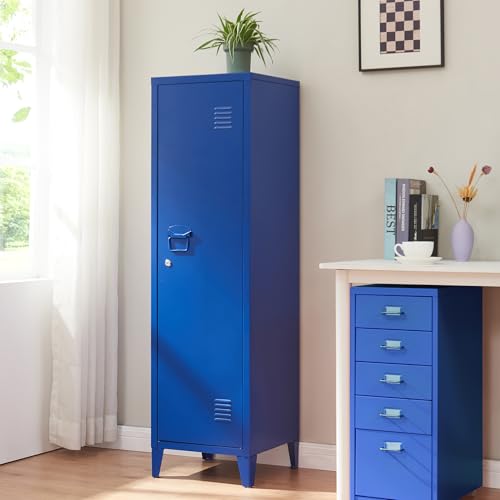 [en.casa] Armoire Métallique à Casiers Vestiaire 3 Compartiments Meuble de Rangement Vérouillable avec Fentes d'Aération Stable pour Chambre Entrée Bureau...