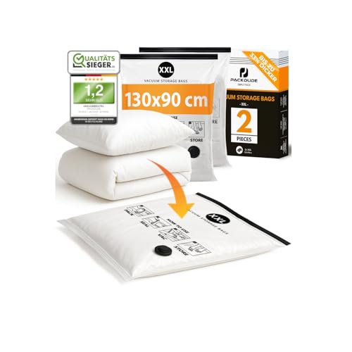 PACKDUDE® XXL Vakuumbeutel für Bettdecken & Kissen I 2 STÜCK I Größe XXL: 130x90cm I Vakuumbeutel groß für Bettwäsche I Big Vacuum Bags for Bedding I Große Vakuumierbeutel für Bettdecken & Kleidung PACKDUDE® XXL Vakuumbeutel für Bettdecken & Kissen I 2 STÜCK I Größe XXL: 130x90cm I Vakuumbeutel groß für Bettwäsche I Big Vacuum Bags for Bedding I Große Vakuumierbeutel für Bettdecken & Kleidung