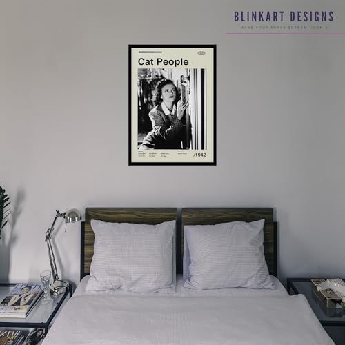 Image of BLINKART Cat People (1942) Movie Poster Frame 8x12 Inch | Premium 300 GSM Paper Wall Print | Mid Century Vintage Film Artwork for Home, Bedroom, Living Room, Office | Framed Photo Decor