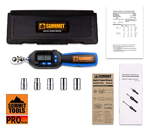 Summit Tools 3/8 inch Digital Torque Wrench, 1.11 - 22.12 ft-lbs (1.5 - 30 N-m) Torque Range, Sequential LED and Buzzer, Socket Set, Calibrated (WSP3-030CN)
