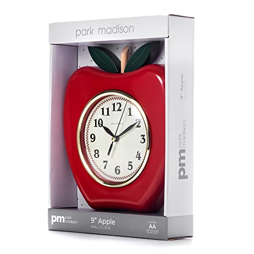 Park Madison Apple 9 Inch Quality Quartz Battery Operated 3 Dimensional Easy To Read Home/Office/Kitchen/Classroom/School Clock Classic Movement Red 13712 #TOP4