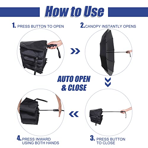 Cunno Golf Umbrella 62 Inch Large Umbrella 10 Ribs Windproof Waterproof Big Umbrellas Collapsible Double Canopy Automatic Open Close Vented Extra Large Umbrella For Rain (Black, Navy Blue) #TOP4