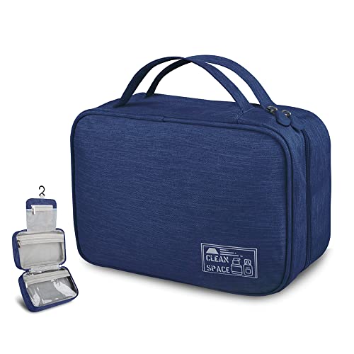 Ebbniur Hanging Toiletry Bag, Large Capacity Travel Bag for Toiletries, Waterproof Oxford Fabric Makeup Organizer Cosmetic Bag with Hanging Hook, Travel Essentials for Men or Women (Navy Blue)